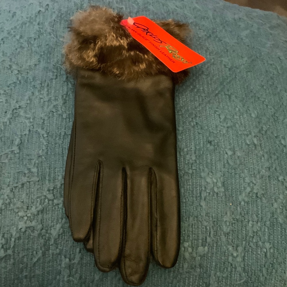 Carlos Rossi Black Leather Gloves with Faux Fur Cuff